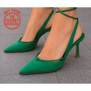 Mango Green Lace Up Slingback Pointed Toe Heels NWT